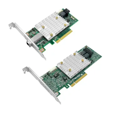 Adaptec SmartHBA 2100 Series contrôleurs HBA SAS SATA PCIe Gen3 cartes low profile ports internes SFF-8643 et externes SFF-8644 dissipateurs