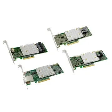 Famille de contrôleurs RAID Microchip Adaptec SmartRAID 3100 avec module de protection de cache ZMCP et connectivité mini-SAS HD.
