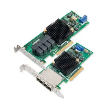 Adaptec Series 7H contrôleurs HBA SAS SATA PCIe Gen3 cartes low profile ports internes SFF-8643 et externes SFF-8644 dissipateurs