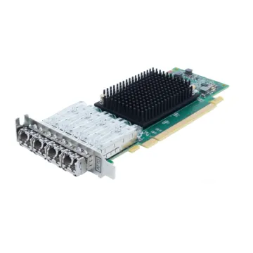Carte HBA ATTO Celerity Gen 7 Fibre Channel quatre ports avec modules optiques LC SFP+ et dissipateur thermique