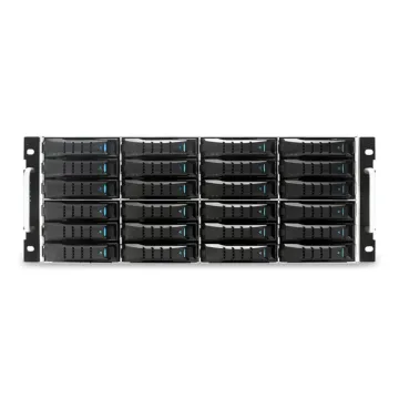 Vue avant du châssis JBOD AIC XJ1-40244-06 avec 24 baies 3.5" hot-swap au format 4U