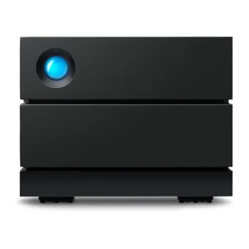 Boîtier RAID LaCie 2big – Vue avant avec LED bleue et design empilé