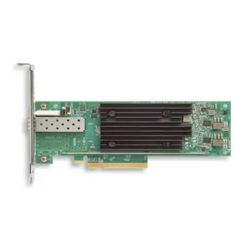 Carte HBA Marvell QLogic QLE2870 simple port Fibre Channel 64Gb PCIe 4.0 avec transceiver optique SR, dissipateur thermique noir et équerre pleine hauteur
