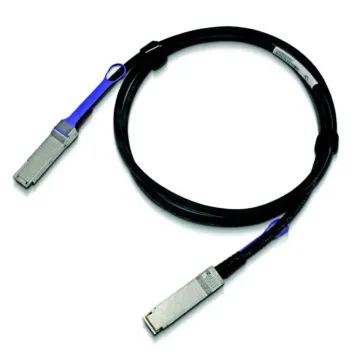 Câble DAC passif NVIDIA Mellanox MCP1600-Exxx QSFP28 100Gb/s avec deux connecteurs métalliques, tirettes bleues et gaine noire