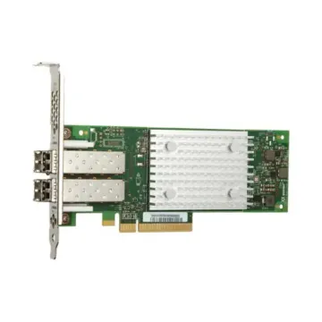 Carte HBA Marvell QLogic QLE2742 double port Fibre Channel 32Gb avec transceivers optiques SR, dissipateur thermique blanc et équerre pleine hauteur