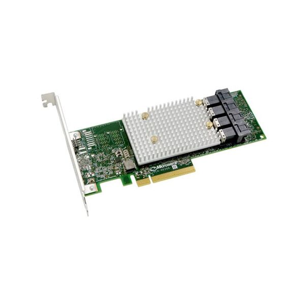 Adaptateur de bus hôte avec RAID matériel Adaptec SmartHBA 2100-16i montrant les 4 connecteurs internes SFF-8643.