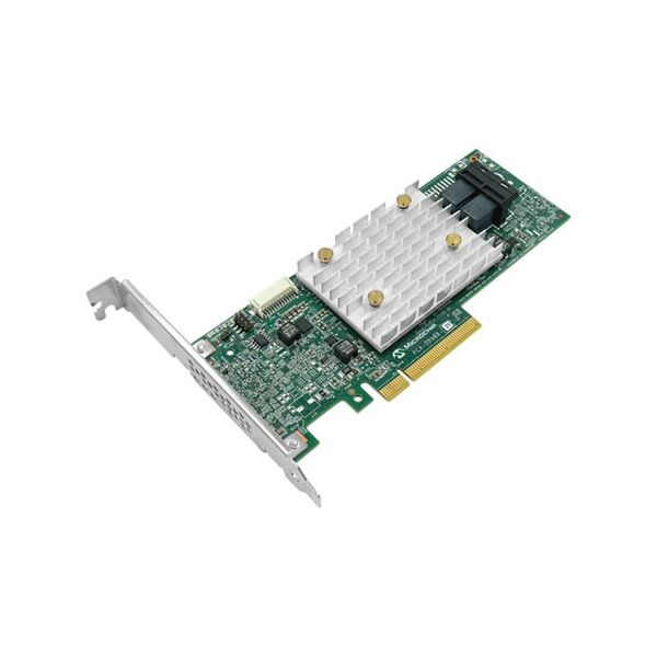 Carte contrôleur Adaptec SmartHBA 2100-8i avec deux connecteurs internes SFF-8643 pour stockage interne SAS/SATA.