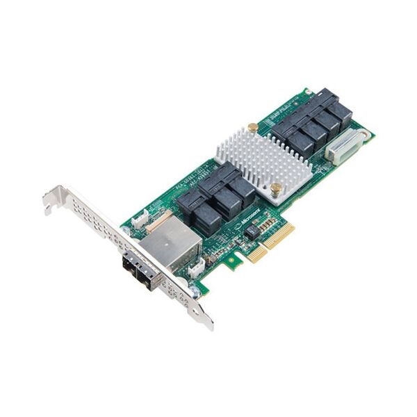 Carte d'extension SAS Adaptec 82885T montrant les connecteurs Mini-SAS HD internes et externes pour extension de stockage.