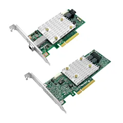 Adaptec SmartHBA 2100 Series contrôleurs HBA SAS SATA PCIe Gen3 cartes low profile ports internes SFF-8643 et externes SFF-8644 dissipateurs