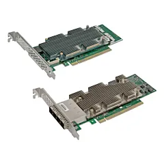 Microchip Adaptec HBA 1200 Series contrôleurs Tri-Mode SAS SATA NVMe PCIe Gen4 cartes low profile dissipateurs ports internes SlimSAS et externes SFF-8644