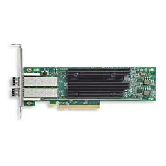 Carte HBA Marvell QLogic QLE2772 double port Fibre Channel 32Gb PCIe 4.0 avec transceivers optiques SR, dissipateur thermique noir et équerre pleine hauteur