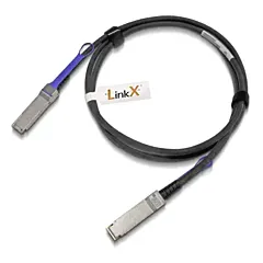 Câble DAC passif NVIDIA Mellanox MCP1650-H0xxEyy QSFP56 avec deux connecteurs métalliques, tirettes bleues, étiquette LinkX et gaine noire enroulée