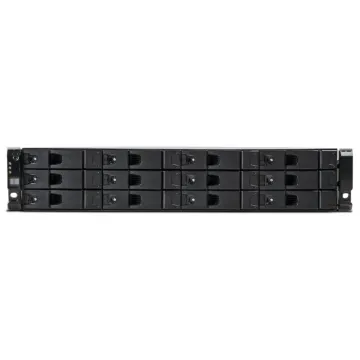Vue de face de la baie Seagate Exos X 2U12 avec 12 emplacements disques SAS, double contrôleur et connectivité 10GBASE-T