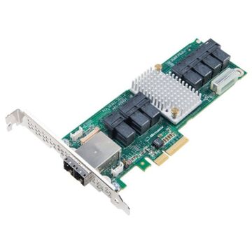 Carte d'extension SAS Adaptec 82885T montrant les connecteurs Mini-SAS HD internes et externes pour extension de stockage.