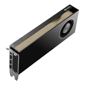 Vue isométrique de la NVIDIA RTX PRO 6000 Max-Q Blackwell avec design ventilateur radial et 4 ports DisplayPort