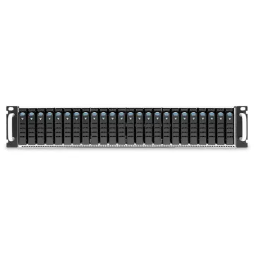 Vue avant du châssis JBOD AIC XJ1-20247-04 avec 24 baies 2.5" hot-swap au format rack 2U