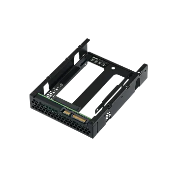 Adaptateur QNAP QDA-A2AR montrant l'emplacement pour deux SSD SATA 2,5 pouces dans un cadre 3,5 pouces.