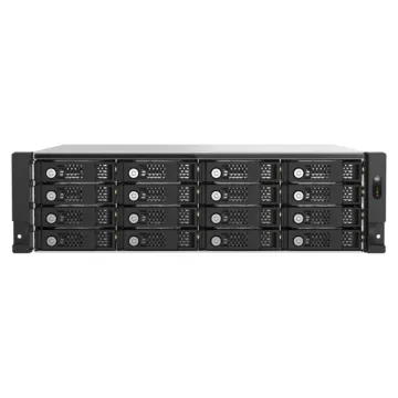 Châssis d'extension de stockage rackable 3U QNAP TL-R1600PES-RP avec 16 baies frontales et connectivité PCIe ultra-rapide.