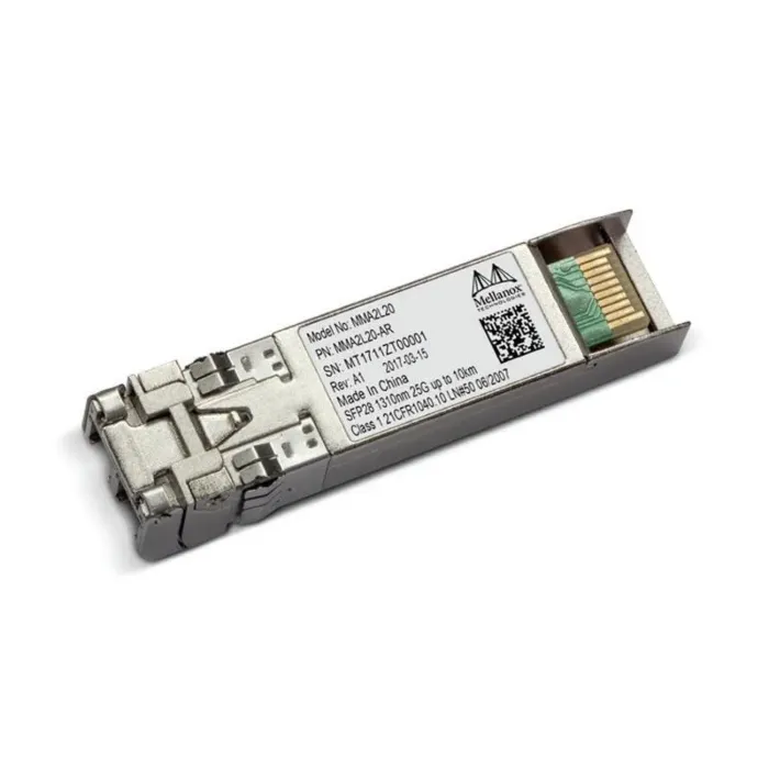 Module transceiver Mellanox MMA2L20-AR SFP28 25GbE LR original, vue connecteur LC Module transceiver Mellanox MMA2L20-AR SFP28 25GbE LR original, vue connecteur LC