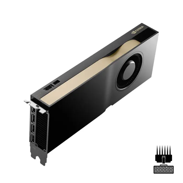 Carte PNY NVIDIA RTX 4500 Ada Generation vue du dessus avec connecteur 16 broches et finition NVIDIA dorée