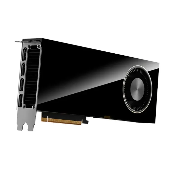 Vue 3/4 gauche de la carte PNY NVIDIA RTX 6000 Ada Generation VCNRTX6000ADA-PB Vue 3/4 gauche de la carte PNY NVIDIA RTX 6000 Ada Generation VCNRTX6000ADA-PB