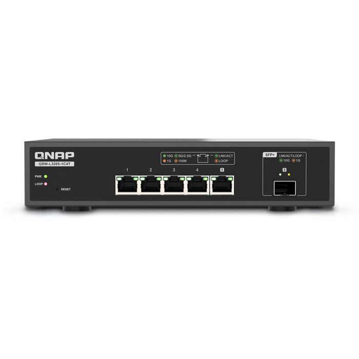 Switch QNAP QSW-L3205-1C4T avec 4 ports RJ45 et 1 combo SFP+, 10GbE Switch QNAP QSW-L3205-1C4T avec 4 ports RJ45 et 1 combo SFP+, 10GbE