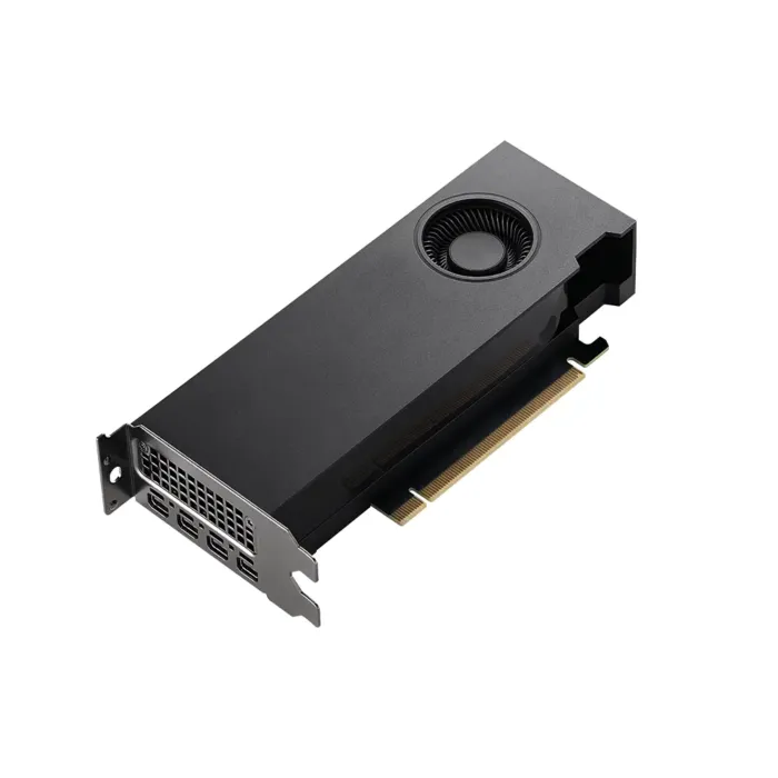 Carte graphique professionnelle PNY NVIDIA RTX A2000 12GB vue 3/4 avant gauche avec connecteurs mini DisplayPort Carte graphique professionnelle PNY NVIDIA RTX A2000 12GB vue 3/4 avant gauche avec connecteurs mini DisplayPort