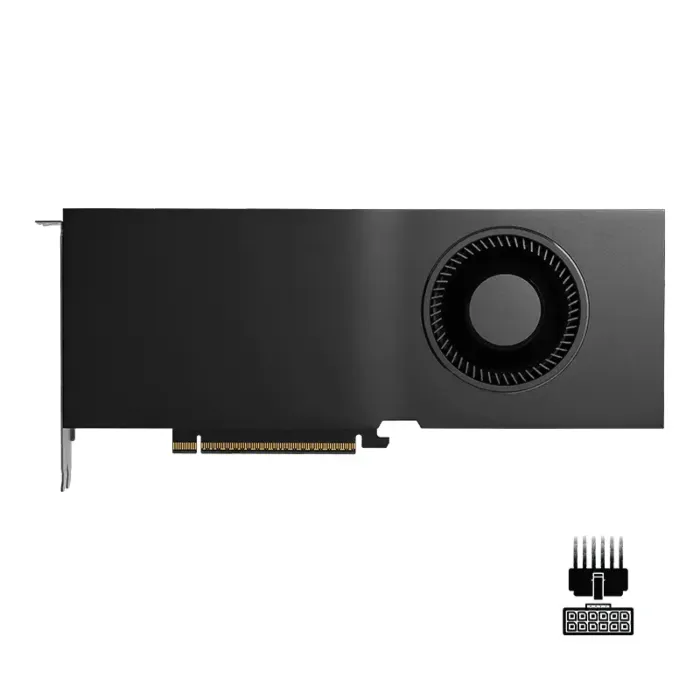 Vue frontale de la carte graphique PNY NVIDIA RTX PRO 5000 Blackwell avec ventilateur radial et connecteur PCIe Gen5 visible Vue frontale de la carte graphique PNY NVIDIA RTX PRO 5000 Blackwell avec ventilateur radial et connecteur PCIe Gen5 visible