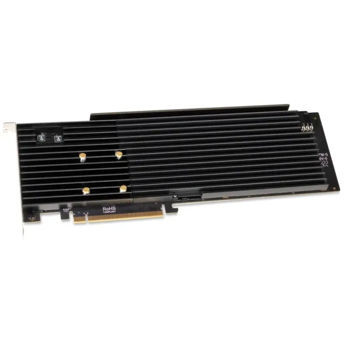 Carte Sonnet M.2 8x4 Silent Gen4 PCIe vue de face avec dissipateurs Carte Sonnet M.2 8x4 Silent Gen4 PCIe vue de face avec dissipateurs