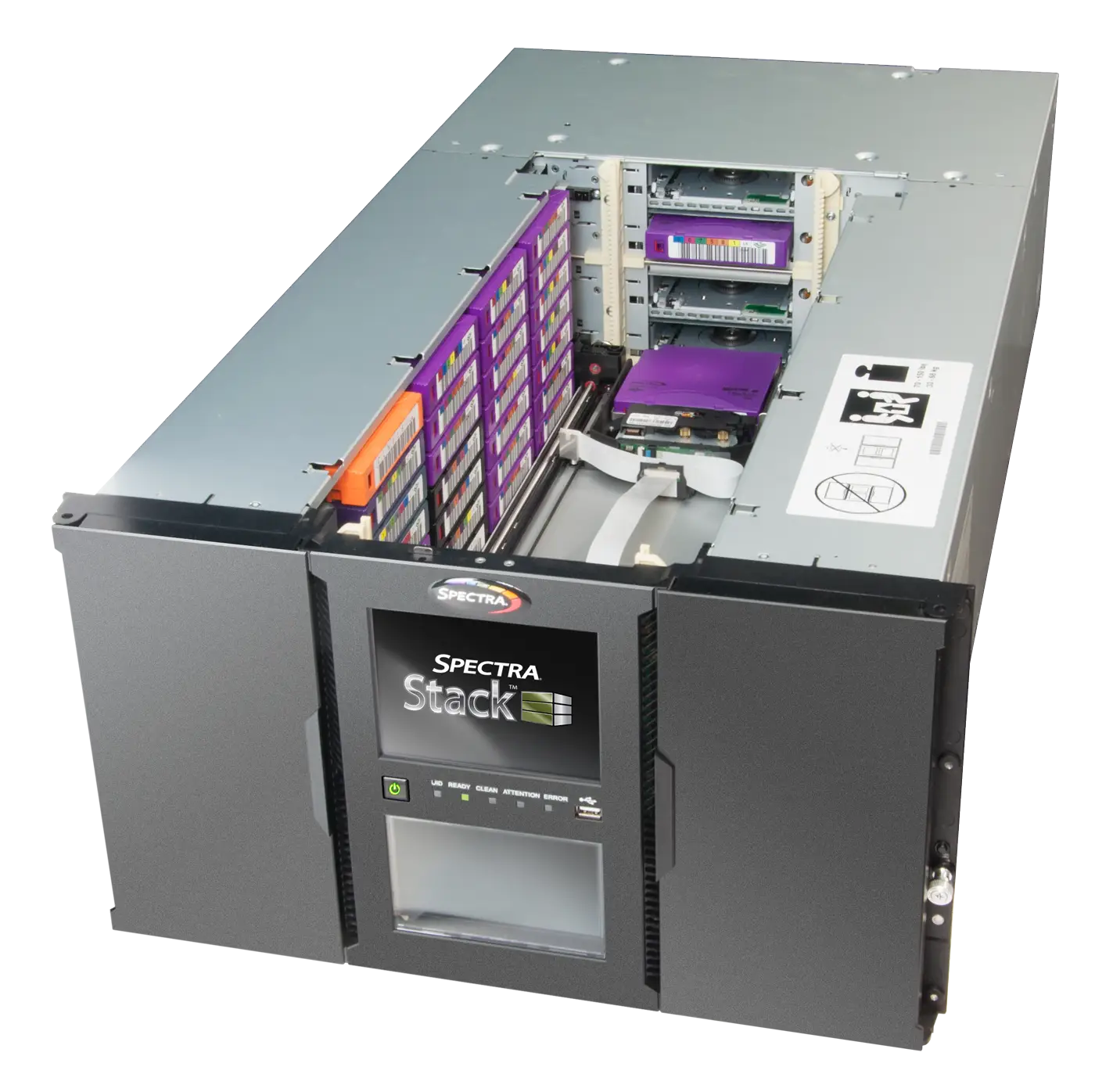 Bibliothèque de bandes Spectra Logic Stack illustrant une solution Air Gap automatisée avec robotique intégrée