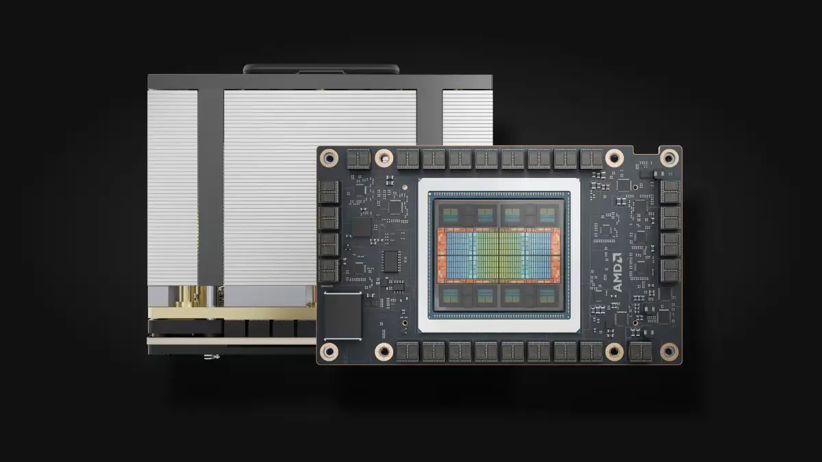 Carte graphique AMD MI325X (2025), illustrant ses 256 Go HBM3E et 6 TB/s de bande passante pour le machine learning scalable