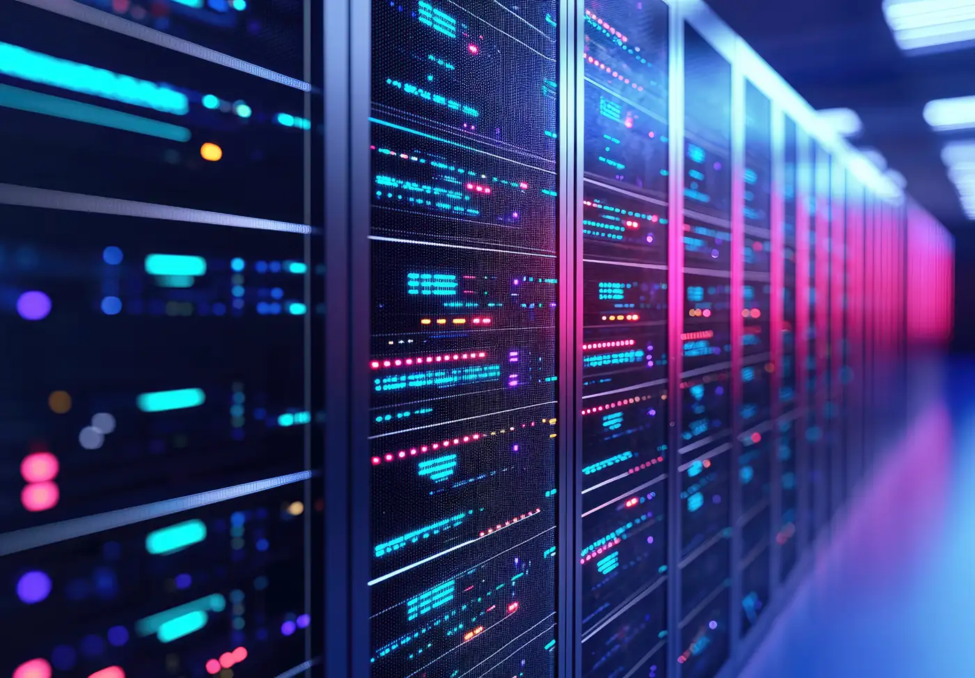 Vue d’un centre de données moderne illustrant les technologies de stockage utilisées pour la sauvegarde immuable