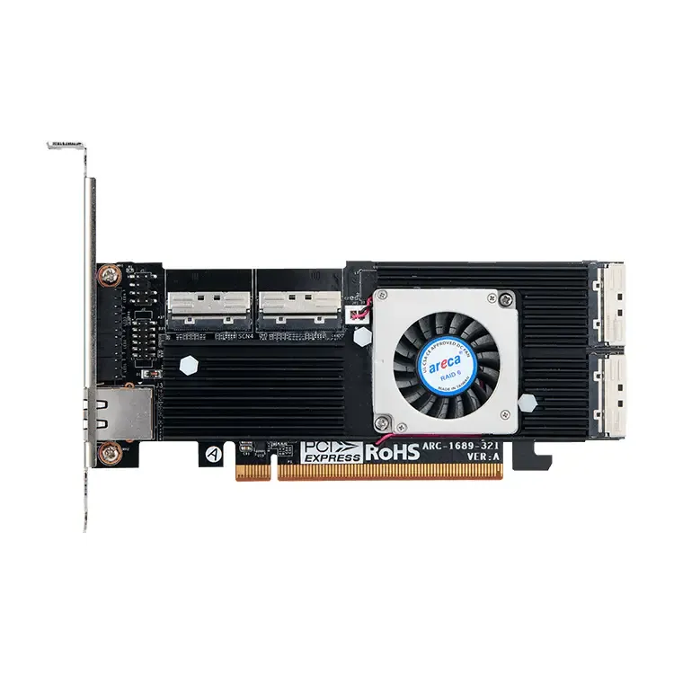 Carte RAID Areca PCIe hautes performances avec refroidissement actif et plusieurs connecteurs internes